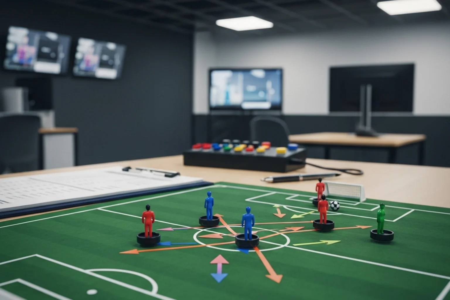 Tableau tactique de football avec schémas de jeu et statistiques