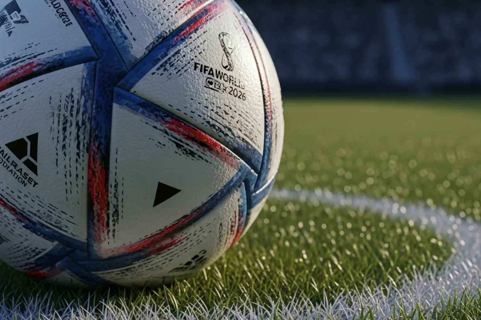 Ballon officiel de la Coupe du Monde 2026 sur la pelouse d'un stade