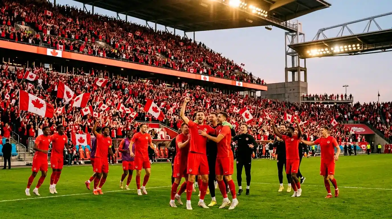 L'équipe du Canada célèbre sa qualification pour les 16es de finale du Mondial 2026 devant ses partisans