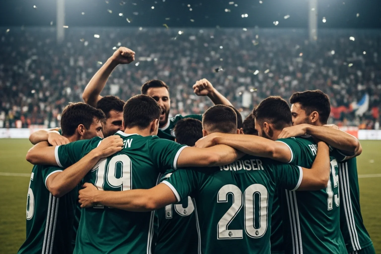 Joueurs de football célébrant une victoire surprise lors d'un match de Coupe du Monde