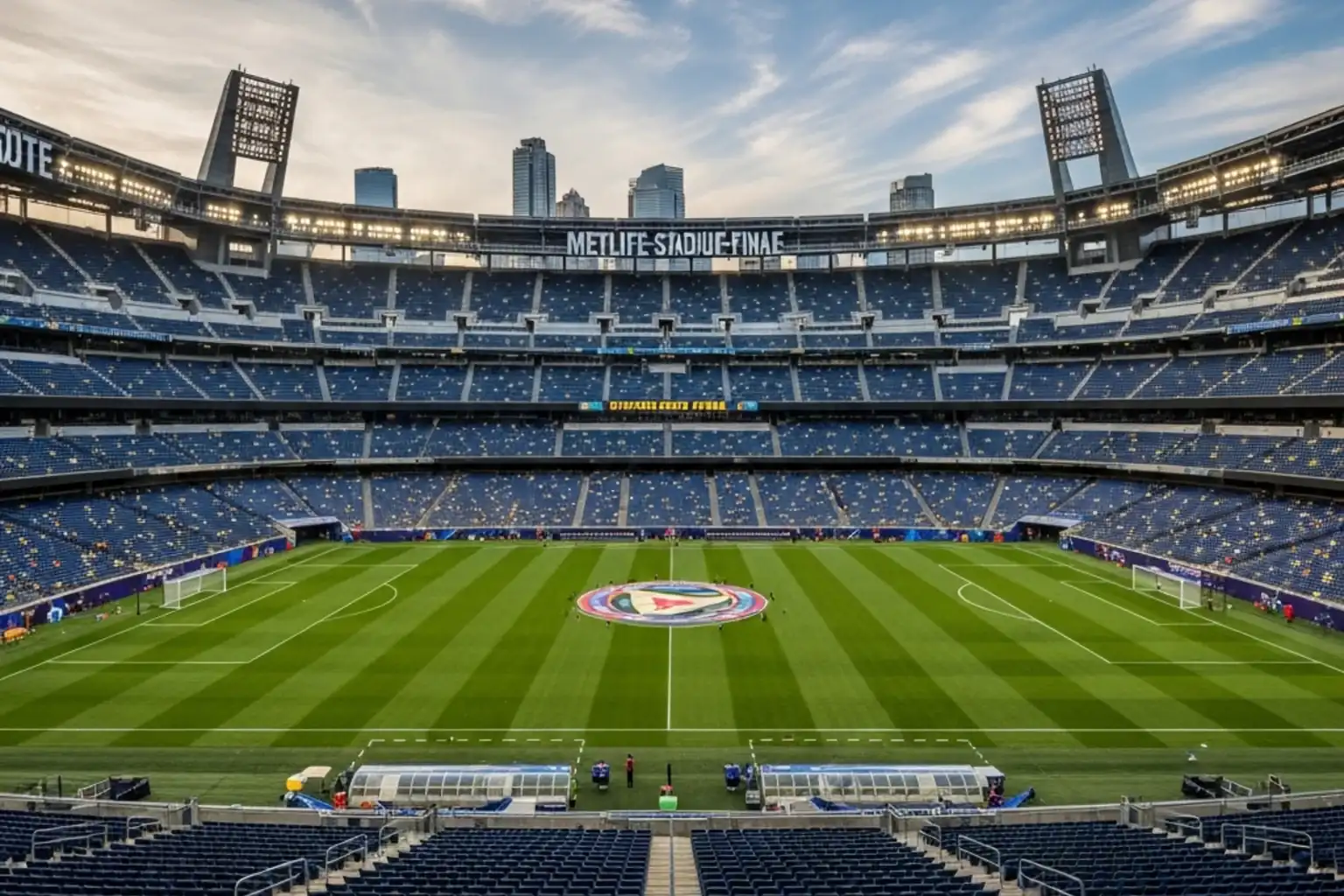 Vue panoramique du MetLife Stadium à East Rutherford, New Jersey, stade de la finale de la Coupe du Monde 2026