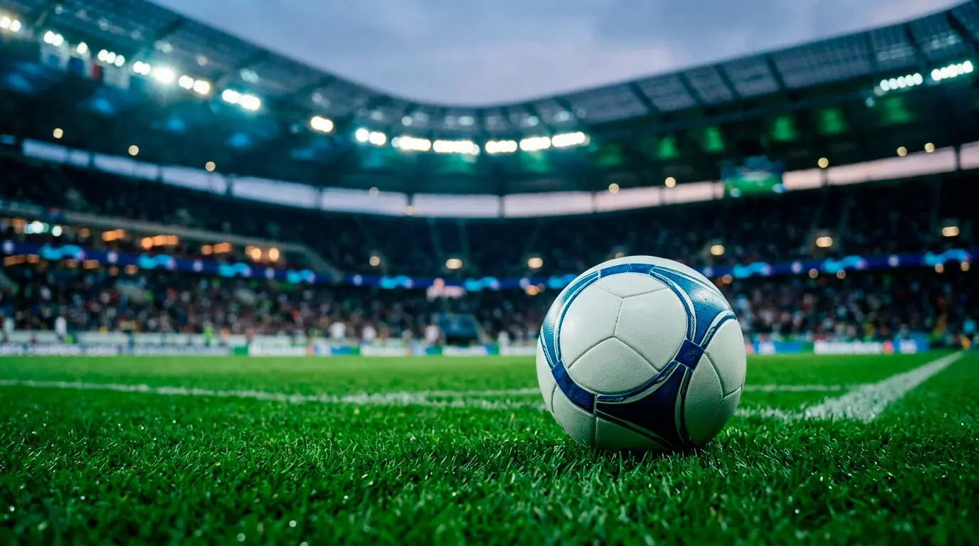 Ballon officiel et tableau de cotes sur fond de stade de Coupe du Monde
