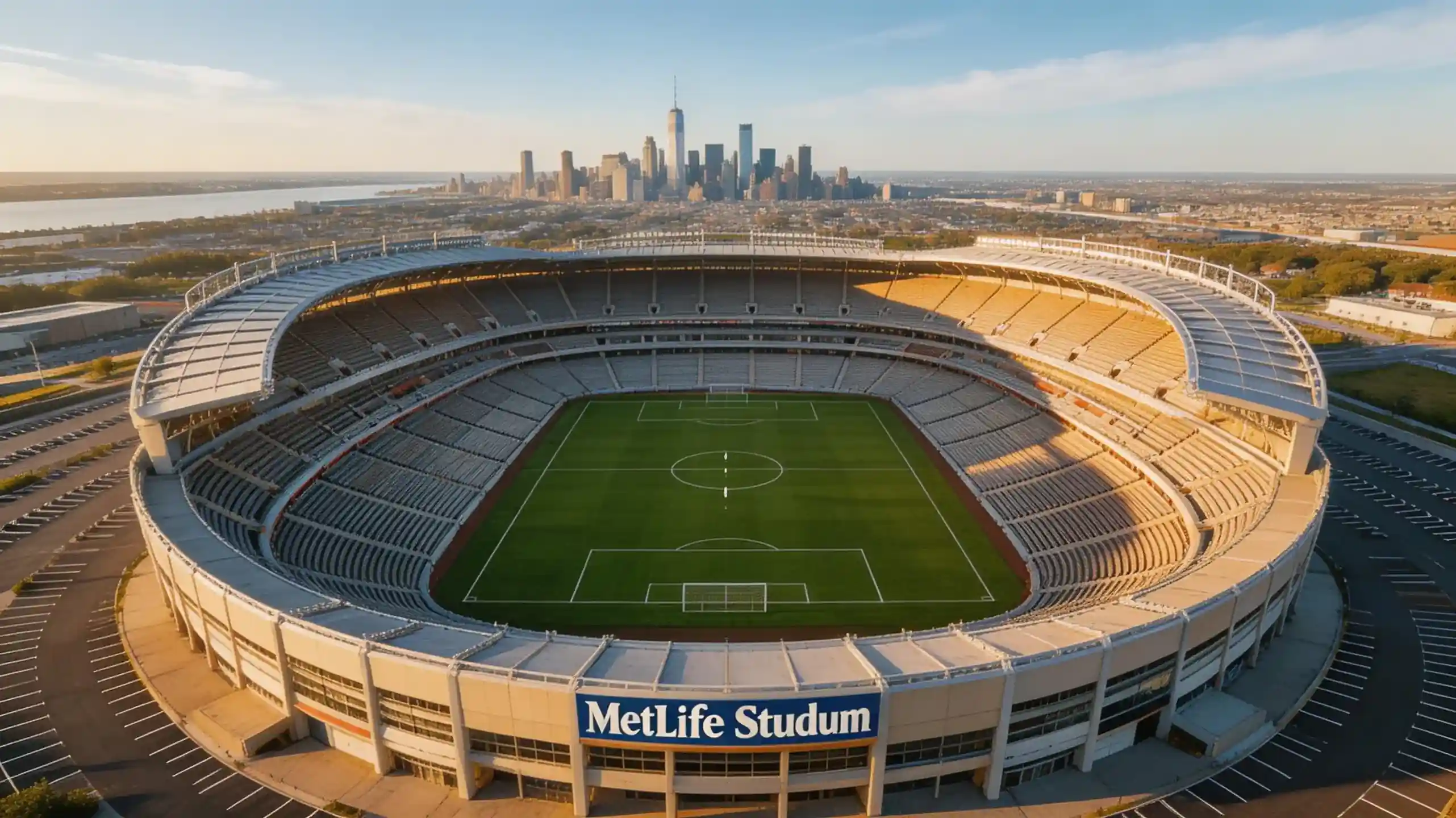 Vue aérienne du MetLife Stadium préparé pour la finale de la Coupe du Monde 2026