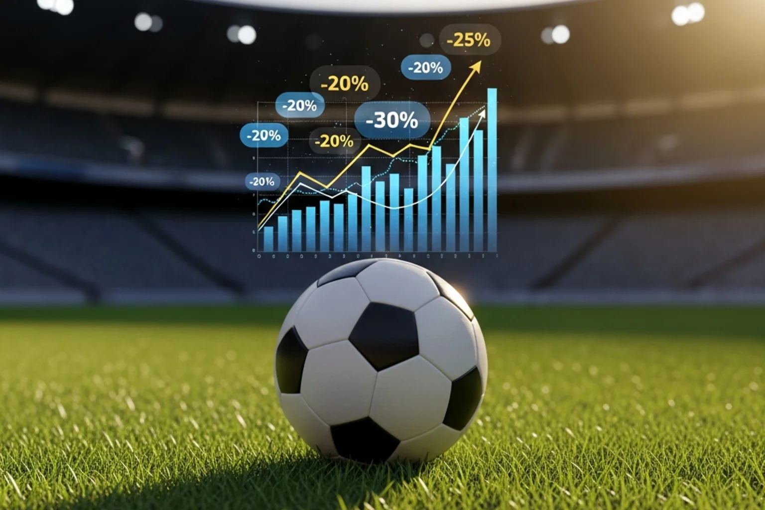Ballon de football avec graphique montrant les cotes des bookmakers pour le Mondial 2026